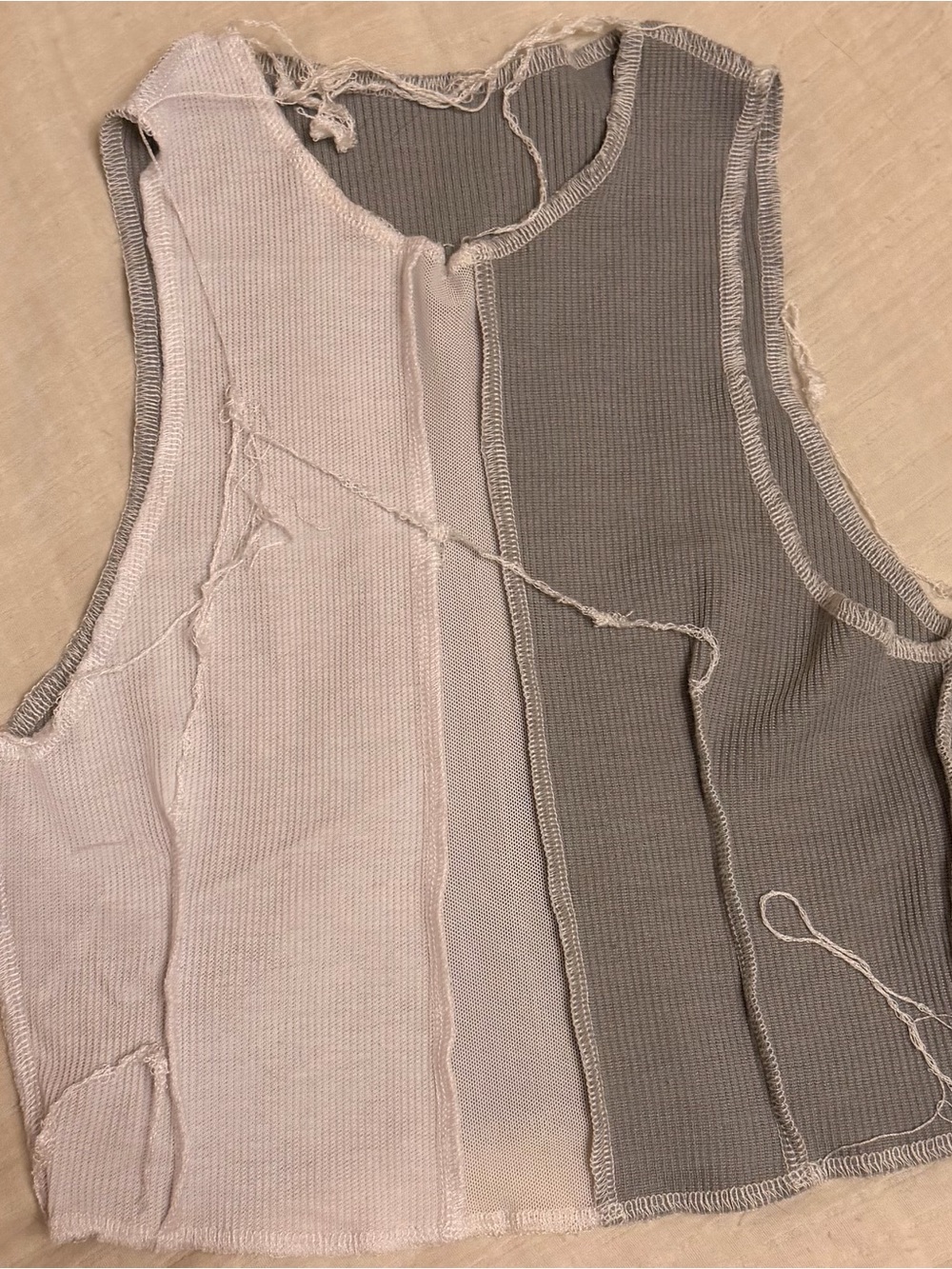 Sleeveless Colorblock Ribbed Tank Top - Gray & Light Pink